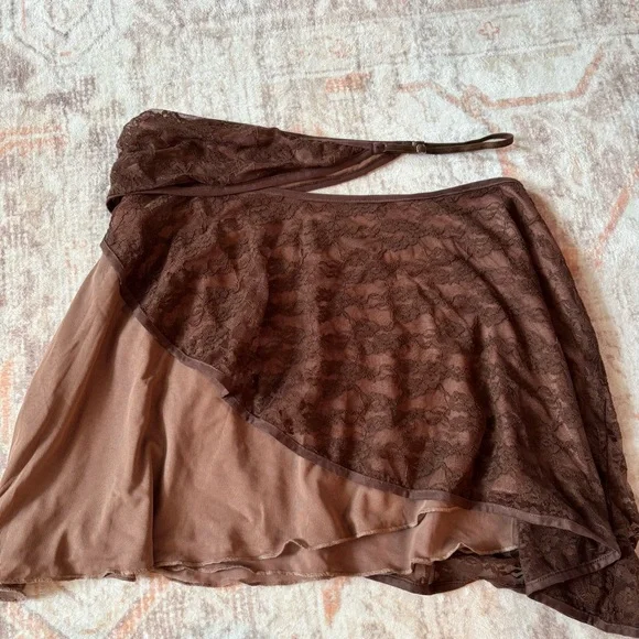 Tiger Mist Brown Lacey Cutout Skirt - Picture 3 of 6